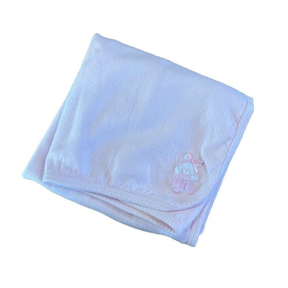 Little Me 2Ply Baby Blanket Soft Cotton Pink to Polka Dot Reverse Bunny - Picture 1 of 8